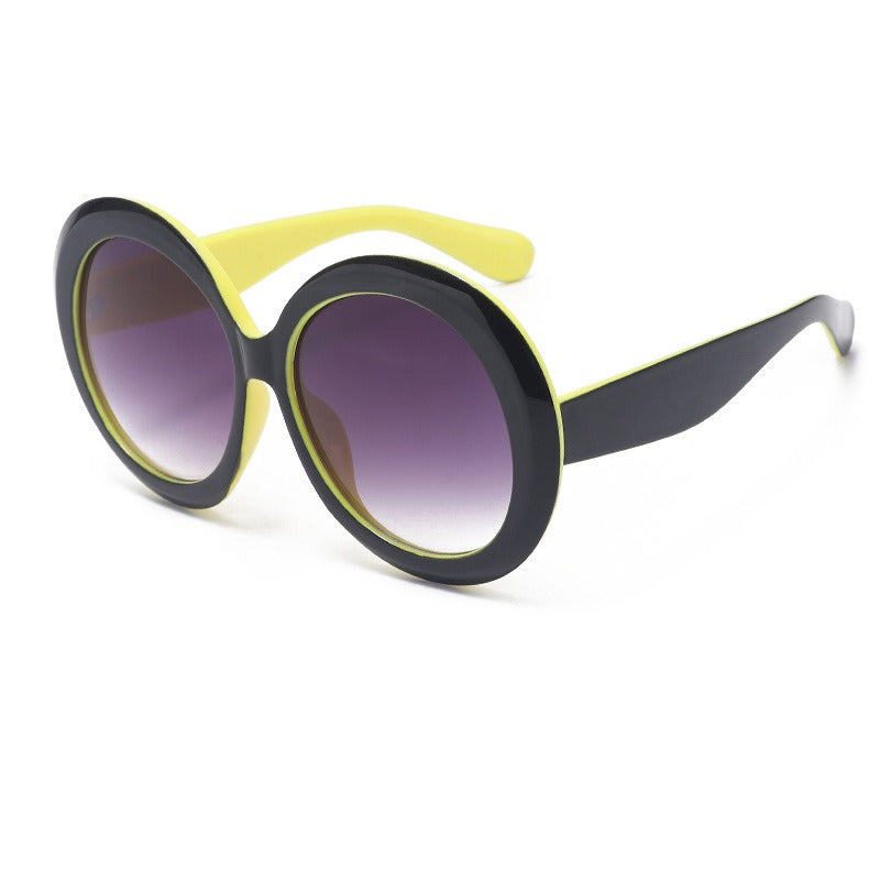Personalized dual color sunglasses, fashionable circular large frame sunglasses for women