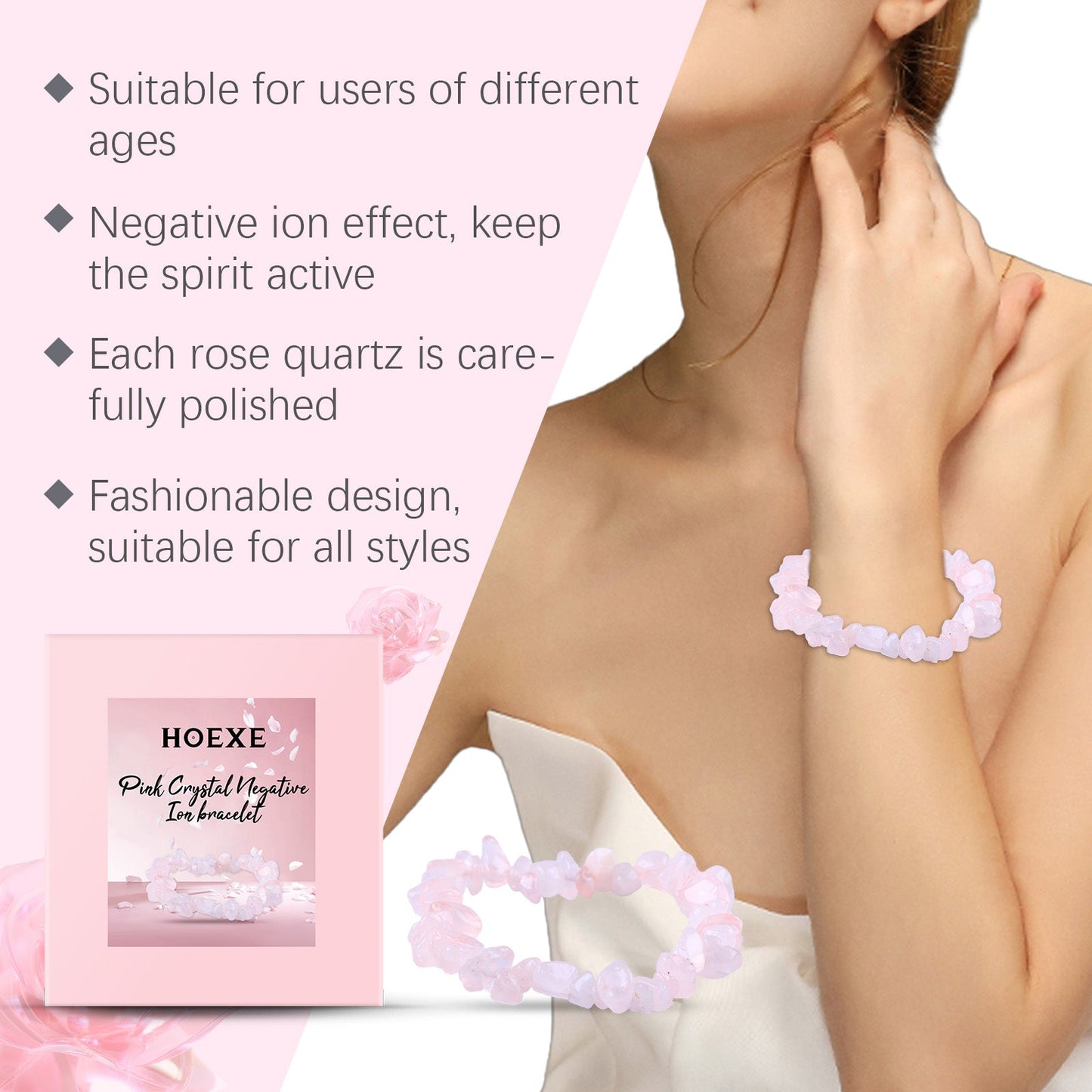 Powder Crystal Bracelet Hand Decoration Clothing Accessories Pink Beads Personality Trend Match