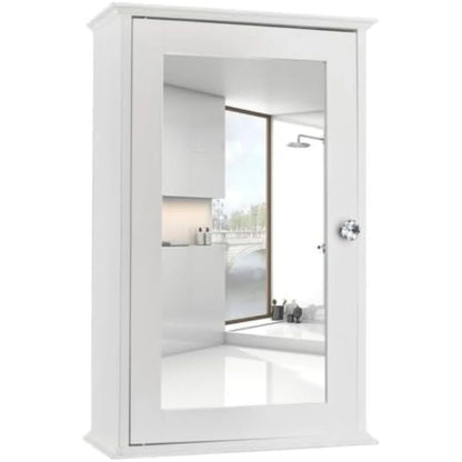 Wooden Medicine Cabinet White Wall Mounted Bathroom Cabinet with Single Mirror Door & Adjustable Shelves for Bathroom, Living Ro