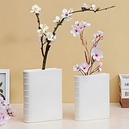 Book Vase - Ceramic, Cute & for Home Decor, with Flower & Shelf Options