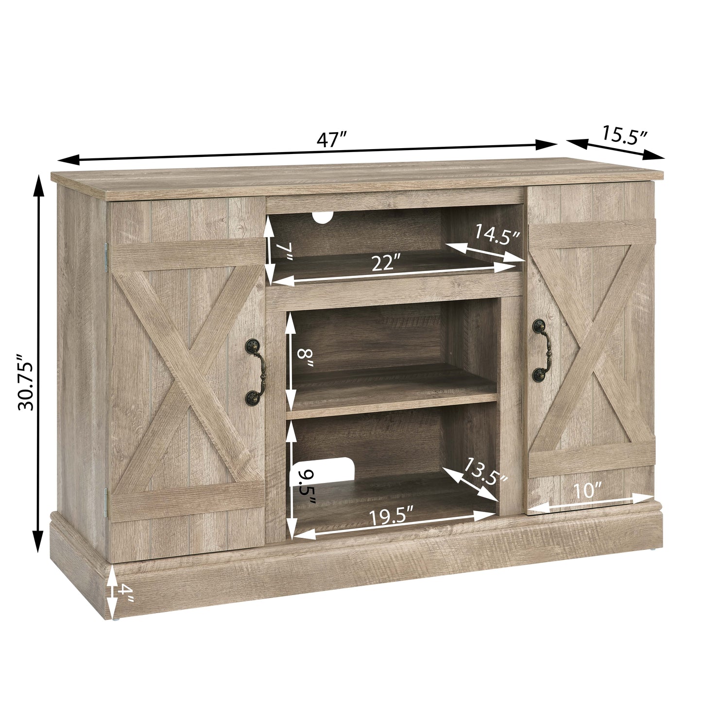 Farmhouse Classic Media TV Stand Antique Entertainment Console with 18" Electric Fireplace Insert for TV up to 50" with Open