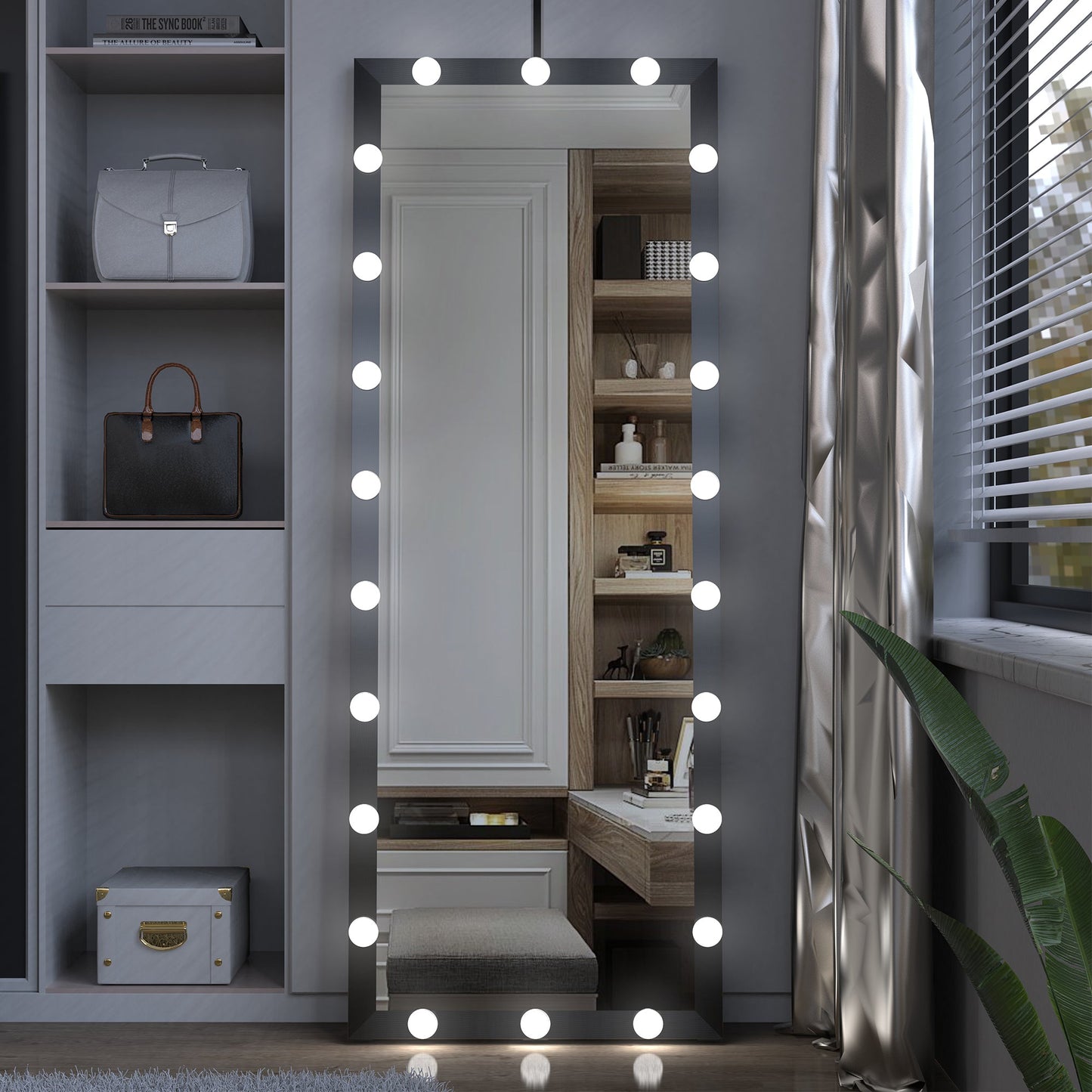 63x24 inch illuminated full body makeup mirror with 3 color modes. Makeup room bedroom wall mounted touchscreen floor mirror i