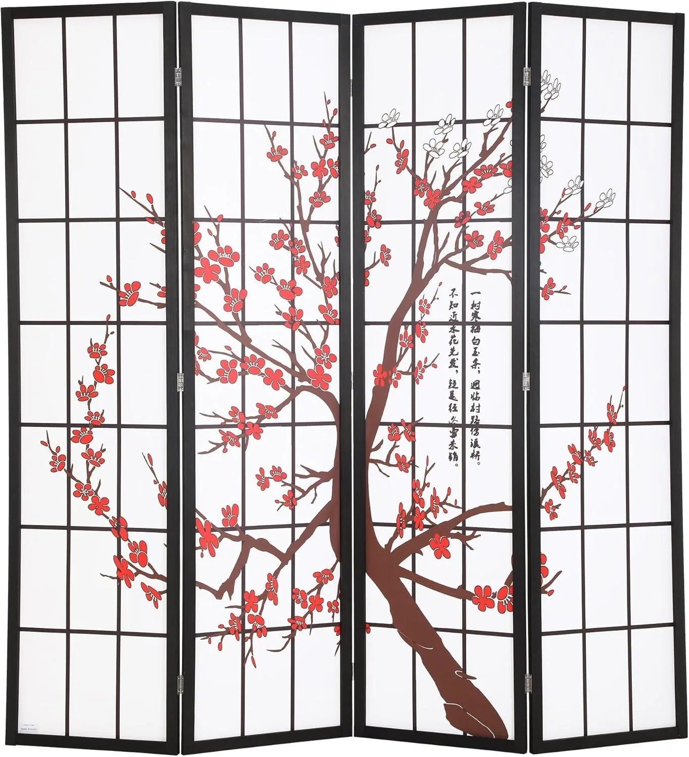 6ft Folding Privacy Divider 4 Panels Oriental Shoji Screen Wall Divider Wood Divider Portable Freestanding Partitio
