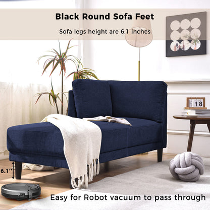 65" Mid-Century Modern Linen Fabric Corner Lounge Chair, Upholstered Indoor Chaise Lounge Solid Wood Sofa Bed for Bedroom