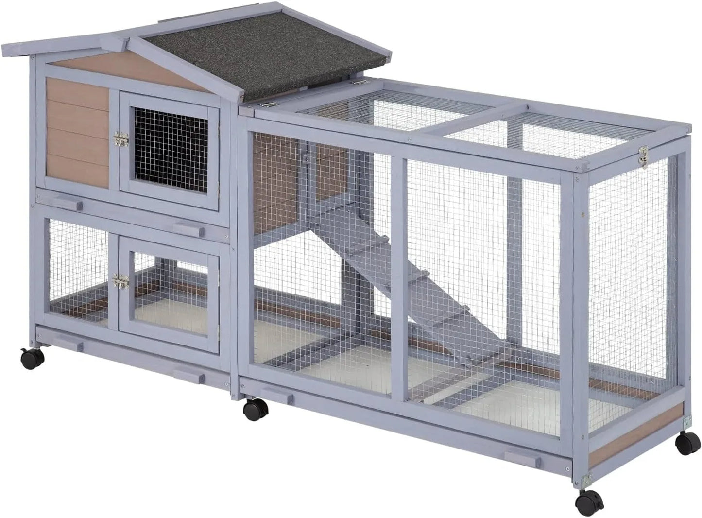 Rabbit Cage Wooden Rabbit Hutch Two Layers Chicken Coop Outdoor Indoor Guinea Pig Cage Bunny Cage Waterproof Roof Bunny