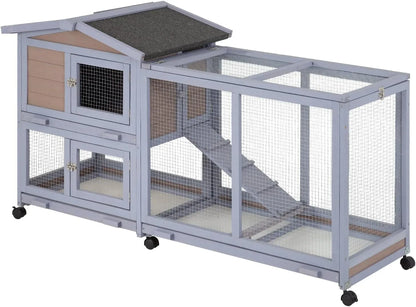 Rabbit Cage Wooden Rabbit Hutch Two Layers Chicken Coop Outdoor Indoor Guinea Pig Cage Bunny Cage Waterproof Roof Bunny