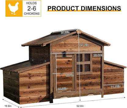 Chicken Coop with 2 Nesting Boxes, Large Outdoor Wooden Chicken Hen House Cages for 2 Chickens, Easy Clean Poultry Hutch for Bac