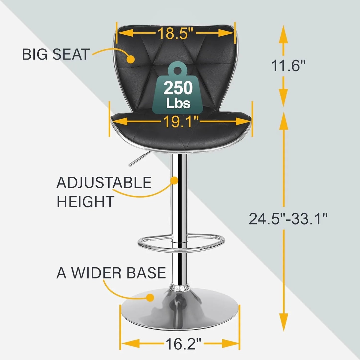 Adjustable Swivel Barstools Set of 2, Counter Height Bar Stools with Back, PU Leather Shell Back Tall Stools Set, Modern Ar