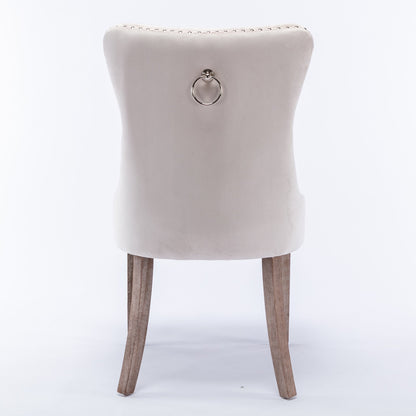 Nikki Collection Modern High-end Tufted Solid Wood Contemporary Velvet Upholstered Dining Chair 2-Pcs SetBeige