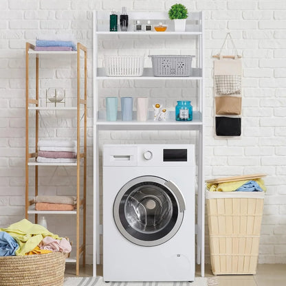 3 Tiers Over The Toilet Bathroom Storage Shelf, Freestanding Wooden Bathroom Organizer Rack with Shelves for Laundry