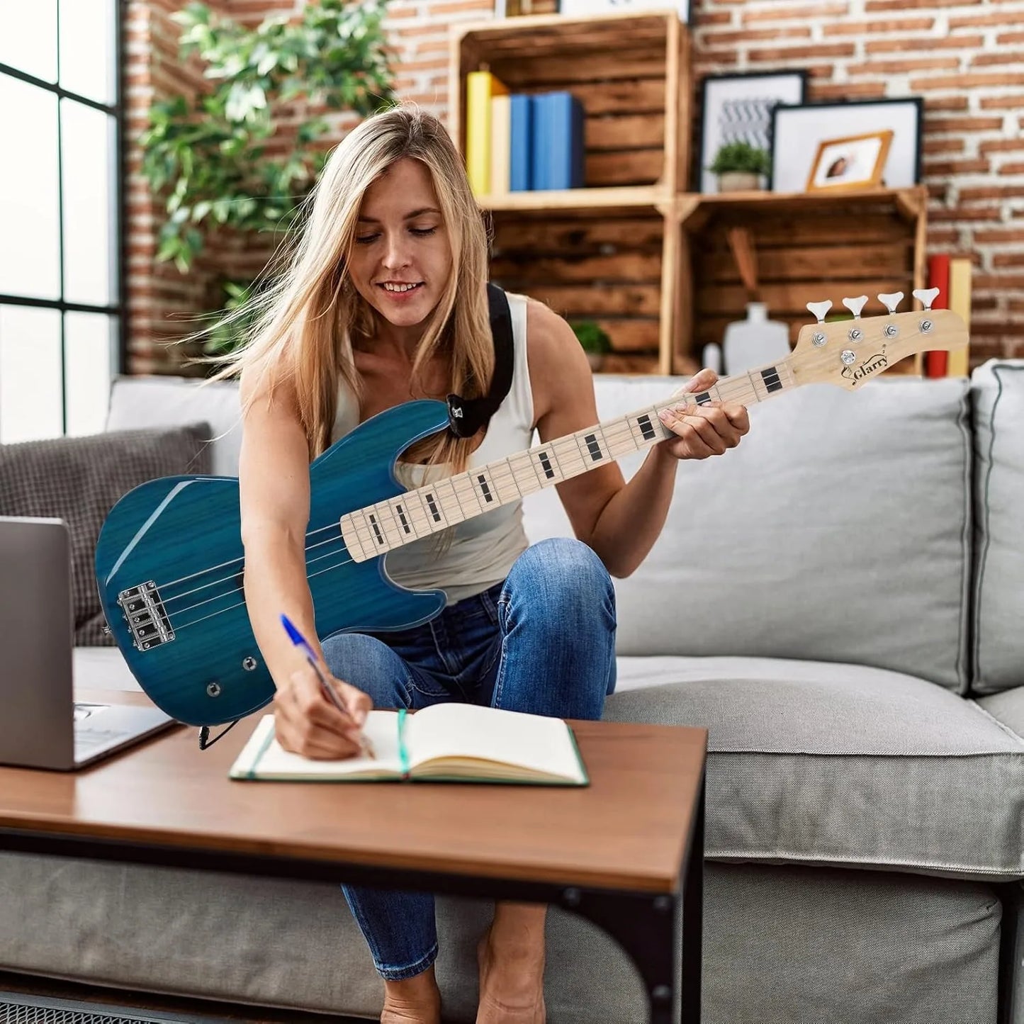 GP Series Full Size Electric Bass Guitar 4 String Beginner Kit Canadian Maple Fingerboard with Cable, Strap, Bag and Acce
