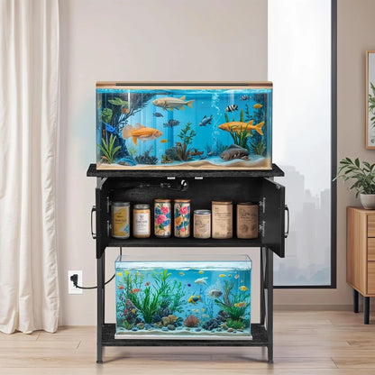 20-29 Gallon Fish Tank Stand with Cabinet for Fish Tank Accessories Storage, Metal Double Aquarium Stand, 30.71''L x 12.6''