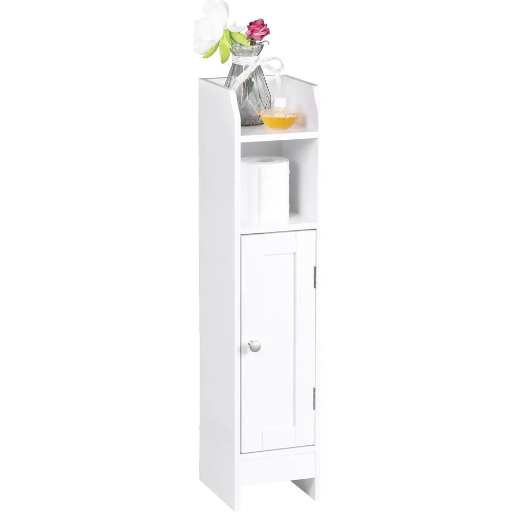 Slim Bathroom Storage Cabinet, Narrow Bathroom Cabinet with Door and Adjustable Shelves, Freestanding Toilet Paper Storage Cabin