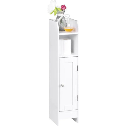 Slim Bathroom Storage Cabinet, Narrow Bathroom Cabinet with Door and Adjustable Shelves, Freestanding Toilet Paper Storage Cabin