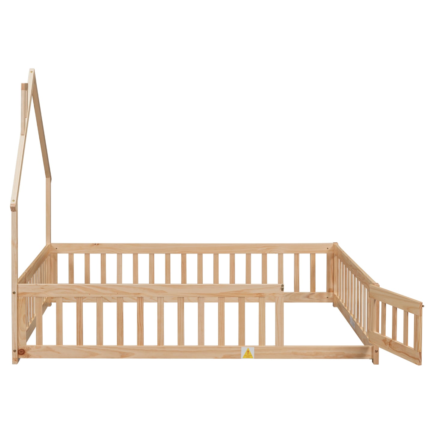 Full House-Shaped Headboard Floor Bed with Fence Natural