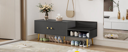 Modern Shoe Storage Bench with Hidden Storage and Upholstered Cushions for Bedside, Living Room and Entryway (Gray)