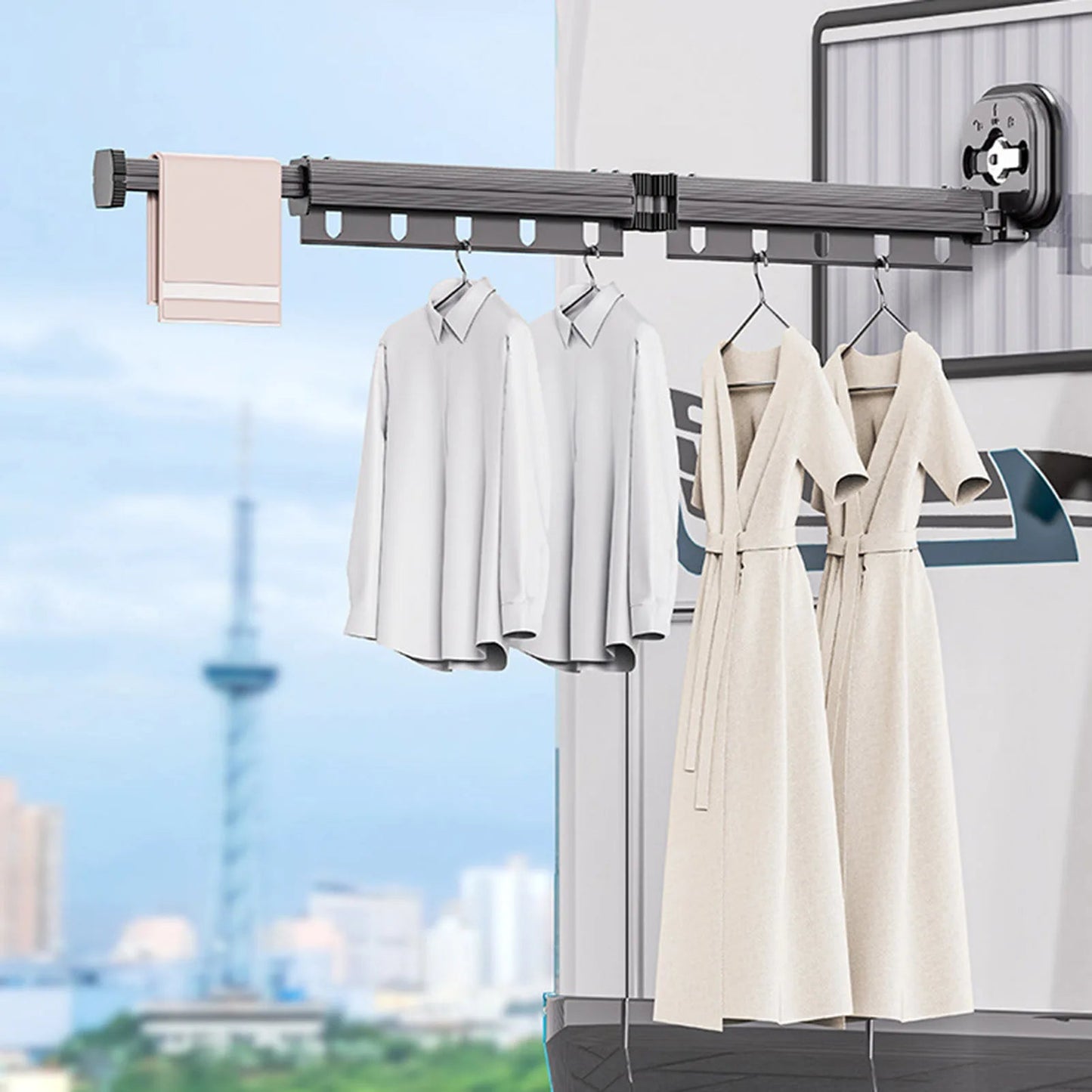 Multifunctional Retractable Fold Away Clothes Drying Hanger Space-Saving Bathrooms Usage
