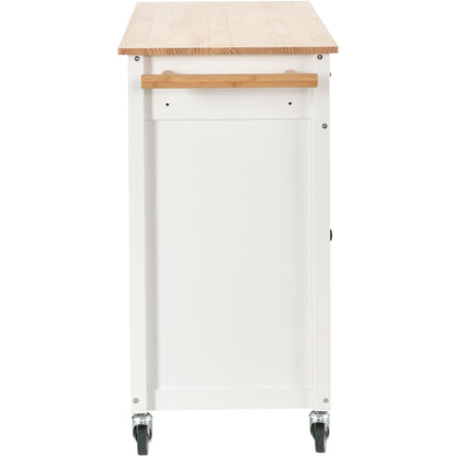 Kitchen Island Cart with Solid Wood Top and Locking Wheels 54.3 Inch Width  (White)