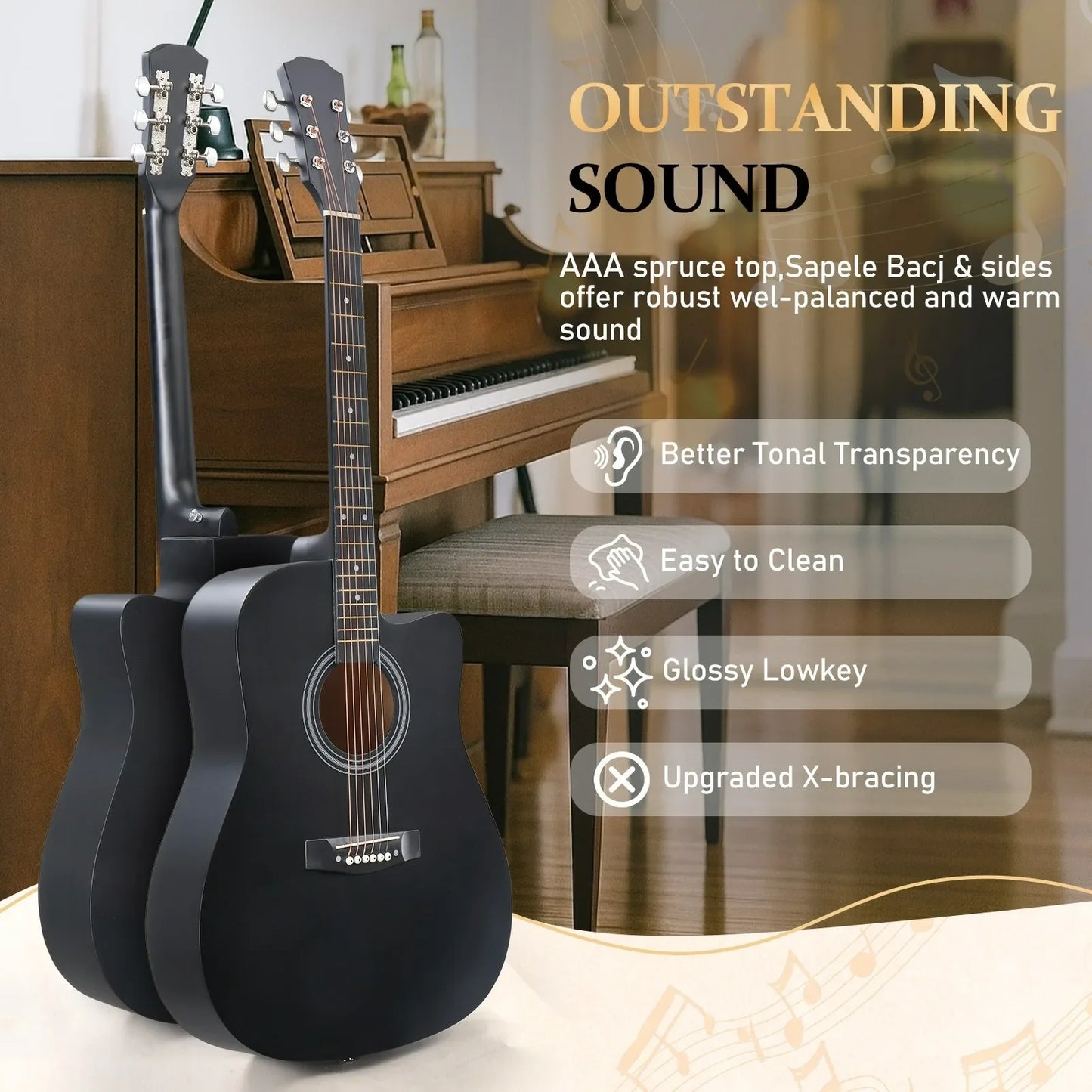 41-Inch Beginner Acoustic Guitar Package - Starter Bundle Kit