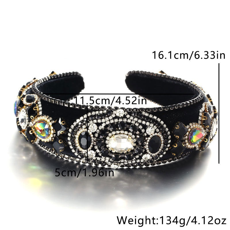Fashionable Baroque Retro Inlaid Colored Water Diamond Sponge Head Hoop