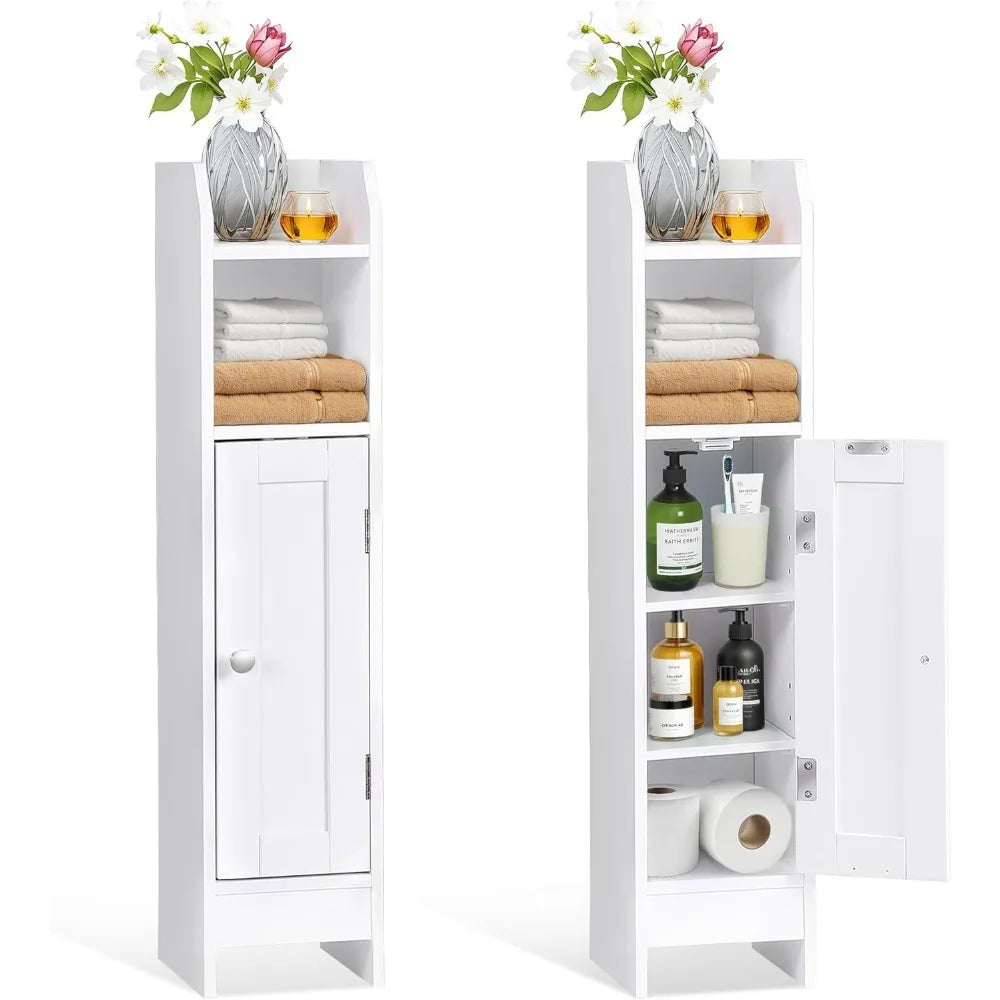 Slim Bathroom Storage Cabinet, Narrow Bathroom Cabinet with Door and Adjustable Shelves, Freestanding Toilet Paper Storage Cabin