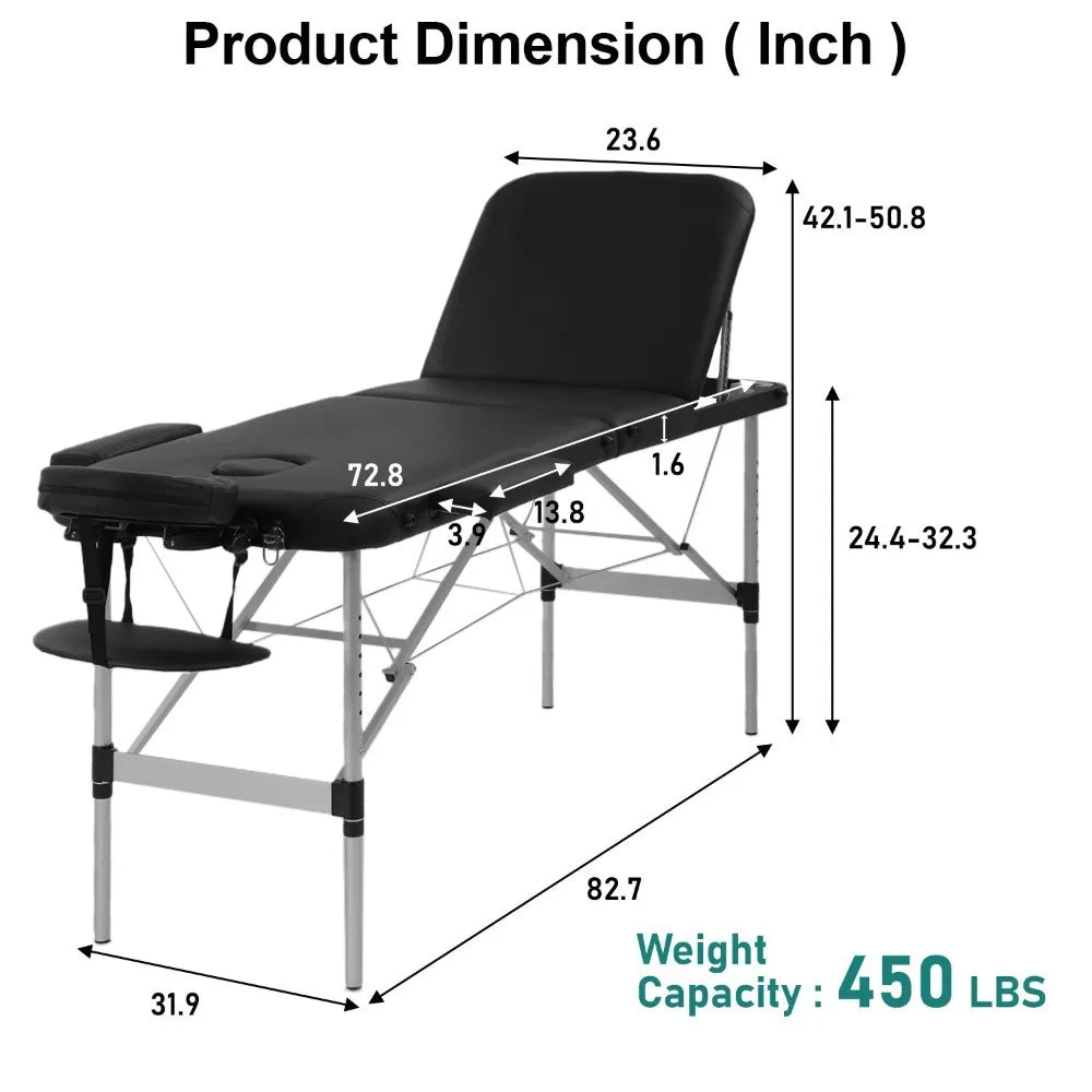 Massage Table Portable Massage Bed Aluminium 3 Folding Lash Bed Spa Bed Table