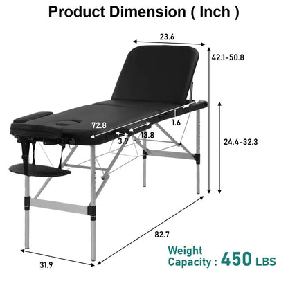 Massage Table Portable Massage Bed Aluminium 3 Folding Lash Bed Spa Bed Table
