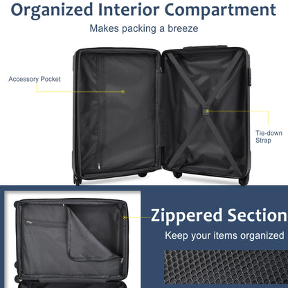 Hardshell Luggage Sets 3 Pcs Spinner Suitcase with TSA Lock Lightweight 20''24''28'' Blue + ABS