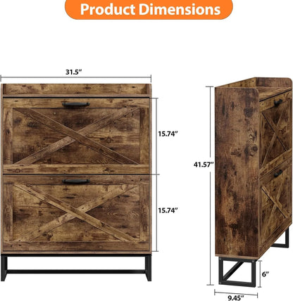 Shoe Cabinet with 2 Flip Drawers, Hidden Shoe Storage Cabinet for Entryway, Narrow Shoe Rack, Freestanding Slim Shoe