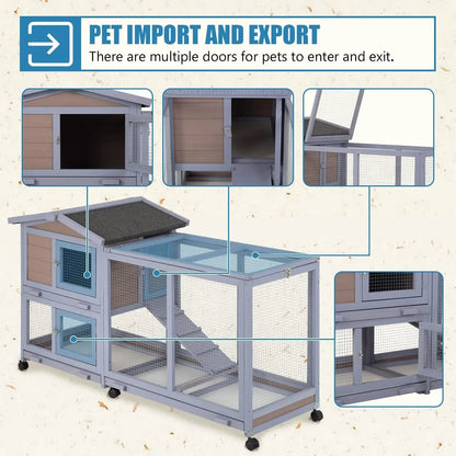 Rabbit Cage Wooden Rabbit Hutch Two Layers Chicken Coop Outdoor Indoor Guinea Pig Cage Bunny Cage Waterproof Roof Bunny