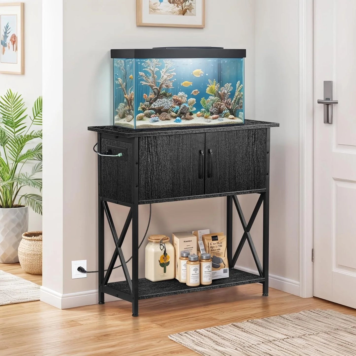 20-29 Gallon Fish Tank Stand with Cabinet for Fish Tank Accessories Storage, Metal Double Aquarium Stand, 30.71''L x 12.6''