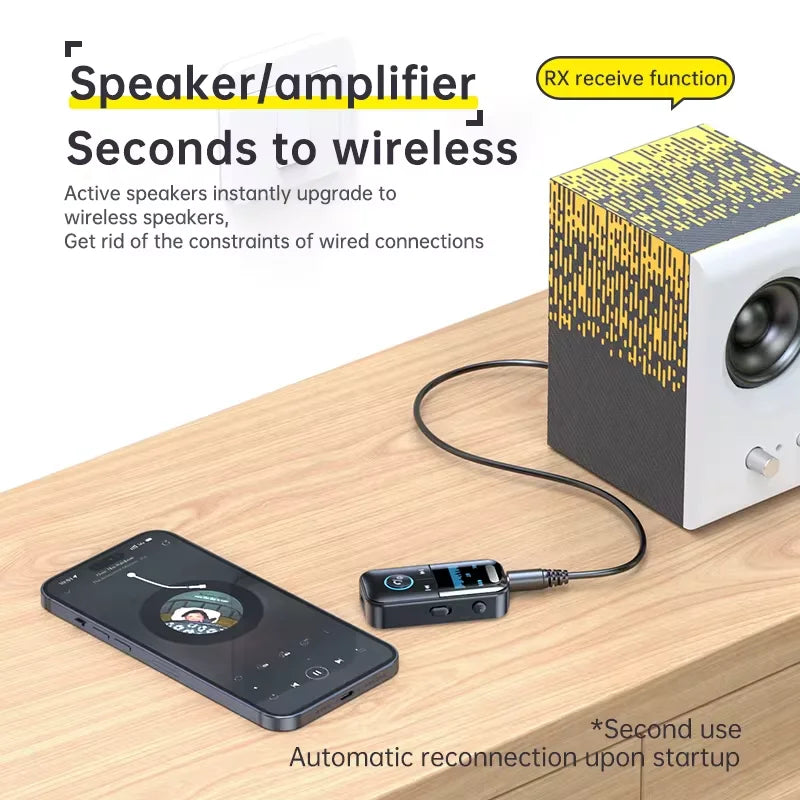 Bluetooth 5.4 Receiver Transmitter 3.5mm AUX Audio Receiver Support TF Card Wireless Audio Adapter With Mic LED Digital Display