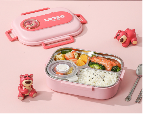 Cartoon cute 316 stainless steel insulation compartment lunch box with lid microwave heating lunch box
