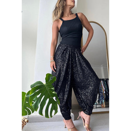Loose sequin trousers INS elastic waist casual bloomers