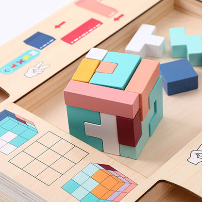 Wooden children's enlightenment multifunctional spatial thinking puzzle game Tetris three in one building blocks
