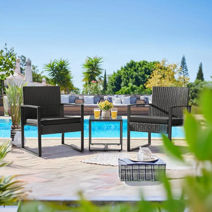 3 Pieces Outdoor Patio Wicker Furniture Set, Modern Rattan Chair Conversation Sets with Coffee Table for Yard and Bistro