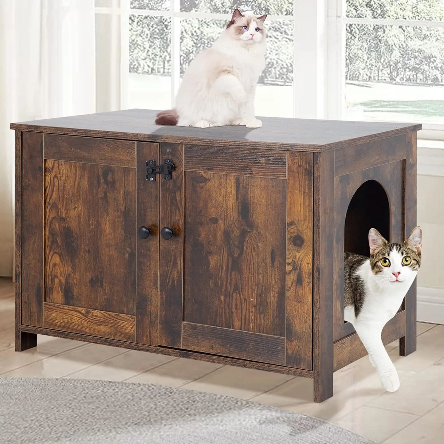 Cat Littler Box Enclosure, Wooden Cat Litter Box Furniture Hidden with Removable Divider & Reversible Entrance, Cats Wash