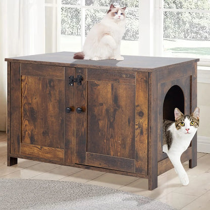 Cat Littler Box Enclosure, Wooden Cat Litter Box Furniture Hidden with Removable Divider & Reversible Entrance, Cats Wash