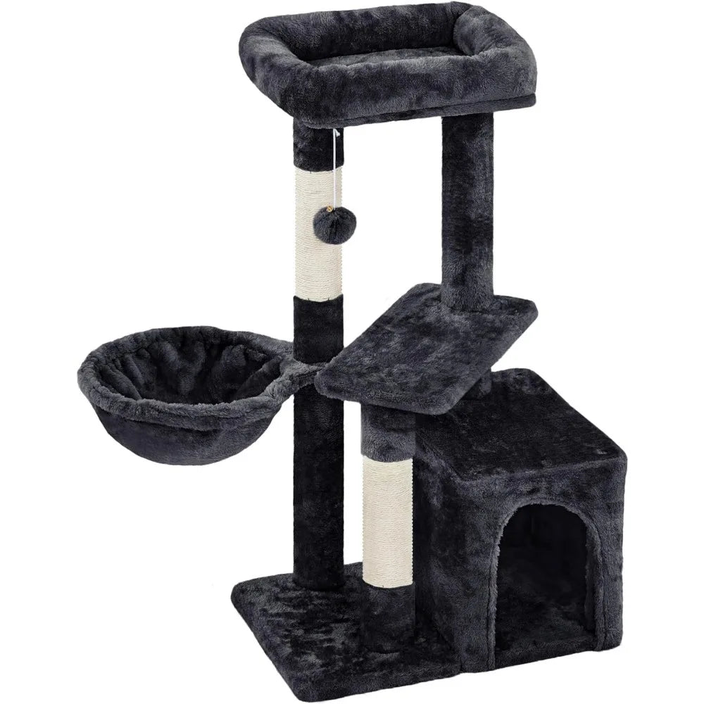 34''H Cat Tower, Cute Cat Tree with Condo Nest Platform Scratching Posts, Activity Center for Indoor Cats Play & Rest