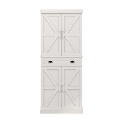 71" Kitchen Pantry Storage Cabinet with 4 Doors(2Doors with Racks)1 Drawer 2 Adjustable Shelves Freestanding Cupboard