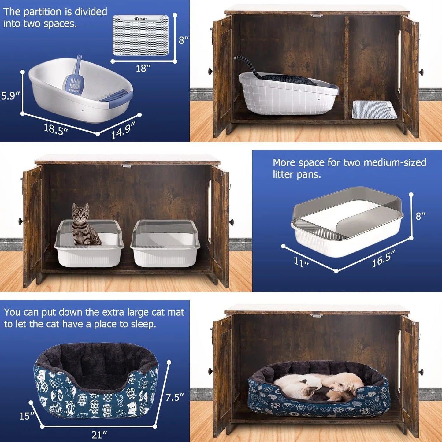 Cat Littler Box Enclosure, Wooden Cat Litter Box Furniture Hidden with Removable Divider & Reversible Entrance, Cats Wash