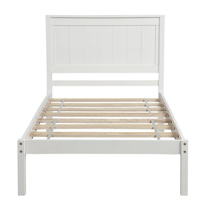 Platform Bed Frame with Headboard  Wood Slat Support  No Box Spring Needed Twin  White