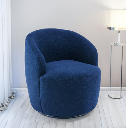 Teddy Fabric Swivel Accent Armchair Barrel Chair With Black Powder Coating Metal Ring Dark Blue