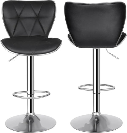 Adjustable Swivel Barstools Set of 2, Counter Height Bar Stools with Back, PU Leather Shell Back Tall Stools Set, Modern Ar