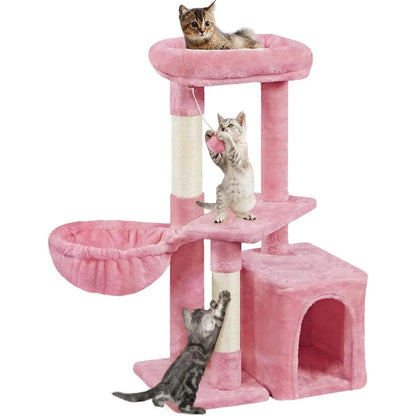 34''H Cat Tower, Cute Cat Tree with Condo Nest Platform Scratching Posts, Activity Center for Indoor Cats Play & Rest