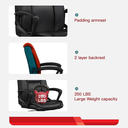 Office Computer Chair PU Leather Executive Chair Ergonomic Desk Chairs Adjustable Height with Wheels & Armrest Swive