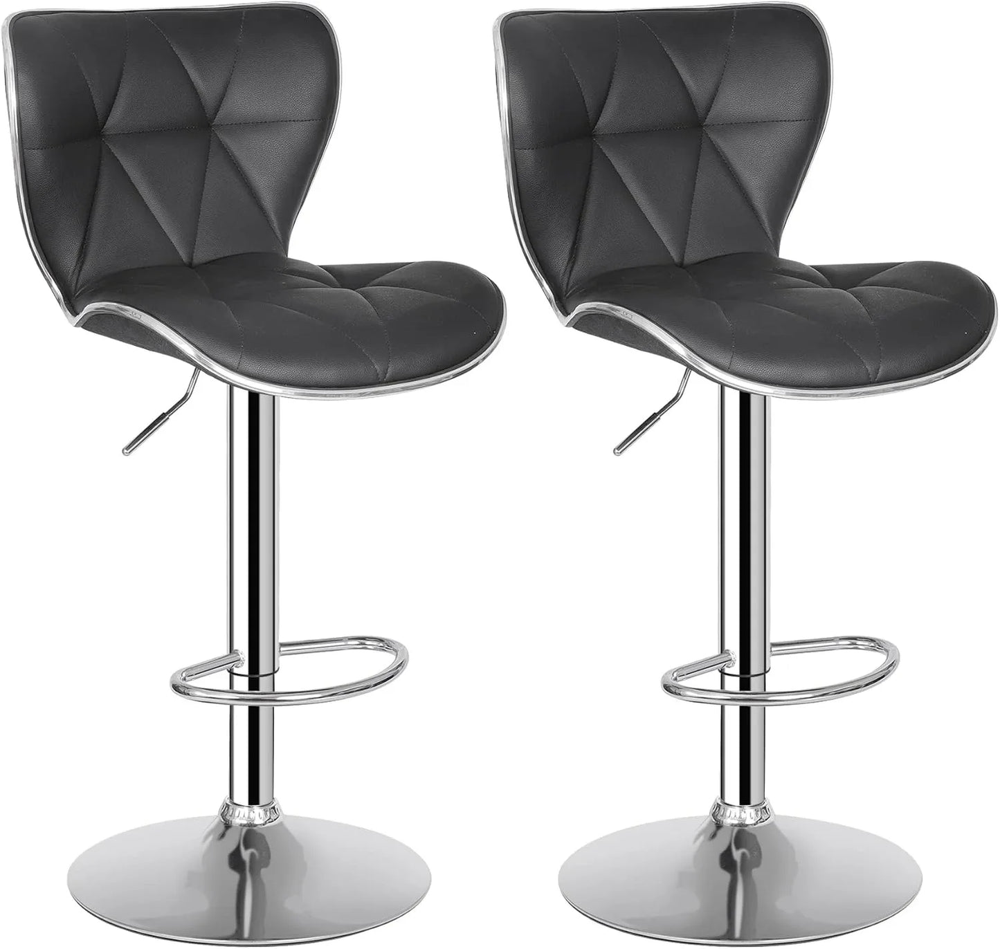 Adjustable Swivel Barstools Set of 2, Counter Height Bar Stools with Back, PU Leather Shell Back Tall Stools Set, Modern Ar
