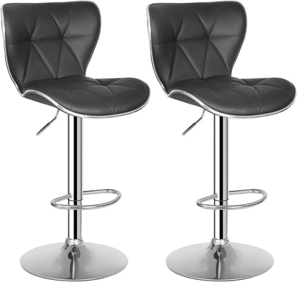 Adjustable Swivel Barstools Set of 2, Counter Height Bar Stools with Back, PU Leather Shell Back Tall Stools Set, Modern Ar