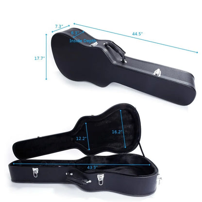 41" Acoustic Hard Guitar Case Wooden Hardshell Carrying Box Black