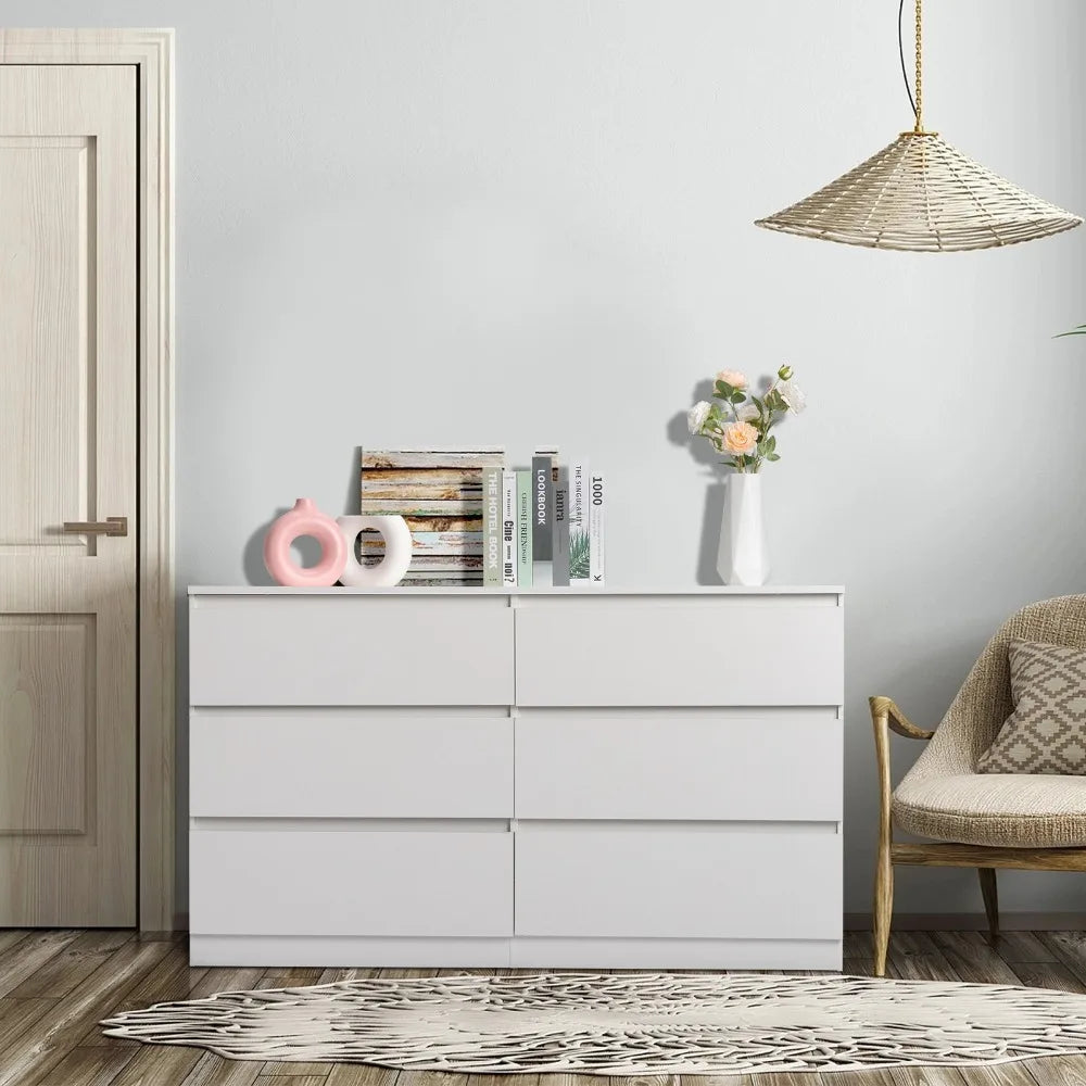 4/6 Drawer Dresser - Modern Chest of Drawers Wood Dressers Cut-Out Handles Room